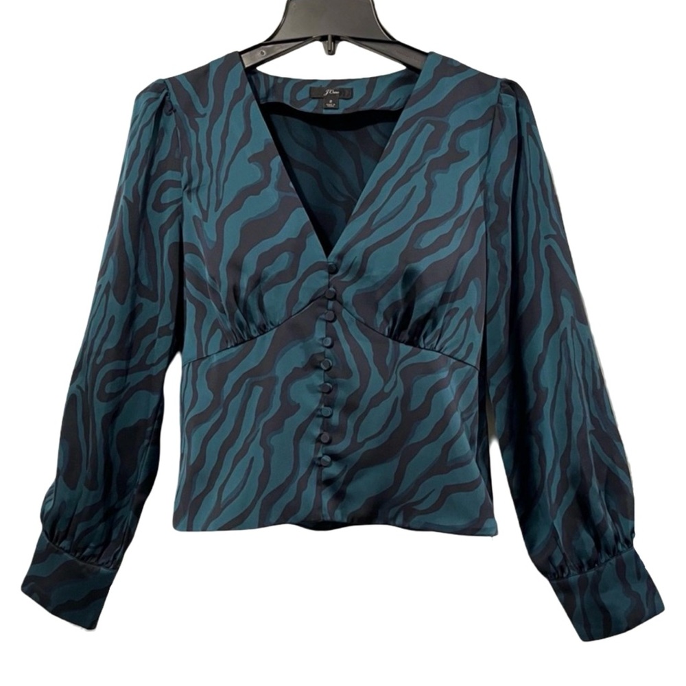 J.Crew Teal Zebra Print Blouse. Size 2.
NWOT.